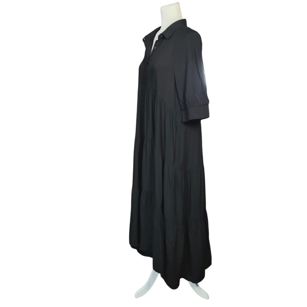 Natural Life Rebecca Midi Dress Black Tiered Rayon Pockets Lagenlook Flowy - M - Picture 4 of 9